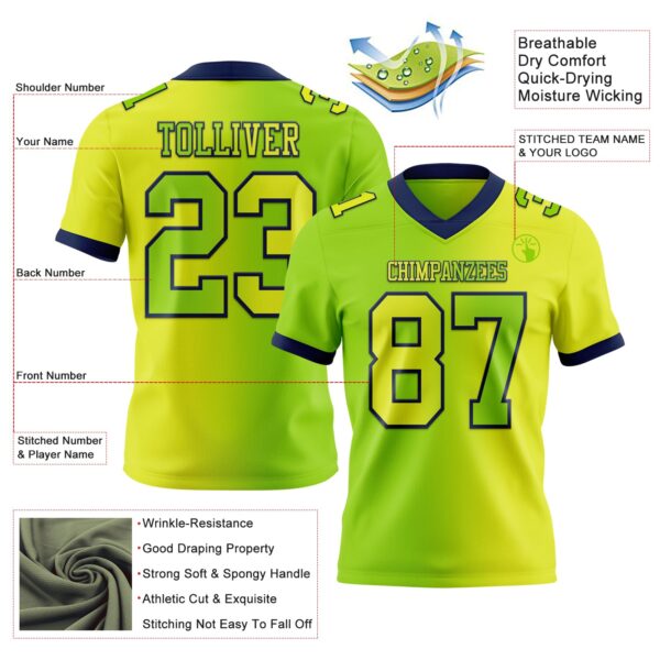 Custom Neon Yellow Neon Green-Navy Authentic Gradient Fashion Football Jersey