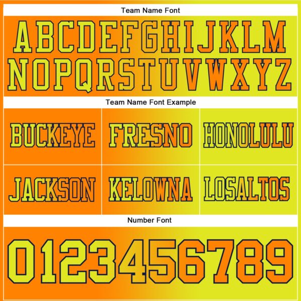 Custom Neon Yellow Bay Orange-Navy Authentic Gradient Fashion Football Jersey