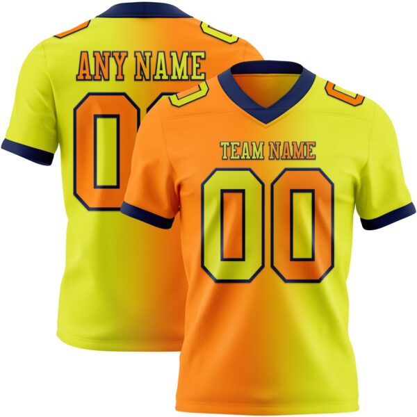 Custom Neon Yellow Bay Orange-Navy Authentic Gradient Fashion Football Jersey
