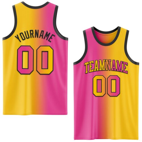 Gradient0542 Custom Yellow Pink-Black Authentic Gradient Fashion Basketball Jersey