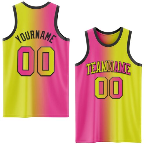 Gradient0543 Custom Neon Yellow Pink-Black Authentic Gradient Fashion Basketball Jersey