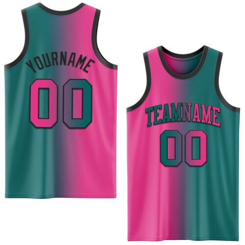 Gradient0547 Custom Teal Pink-Black Authentic Gradient Fashion Basketball Jersey