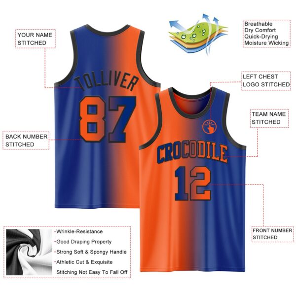 Custom Royal Orange-Black Authentic Gradient Fashion Basketball Jersey