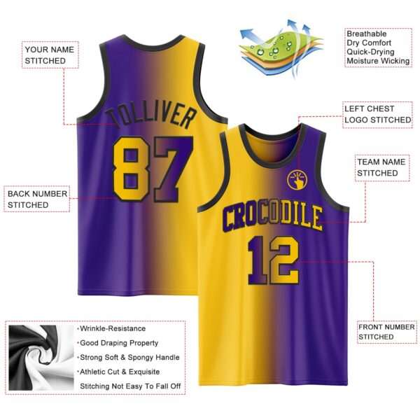 Custom Purple Yellow-Black Authentic Gradient Fashion Basketball Jersey