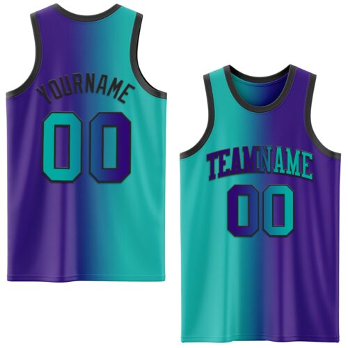 Gradient0561 Custom Purple Aqua-Black Authentic Gradient Fashion Basketball Jersey