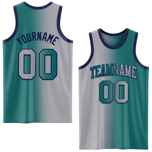 Gradient0565 Custom Teal Gray-Navy Authentic Gradient Fashion Basketball Jersey