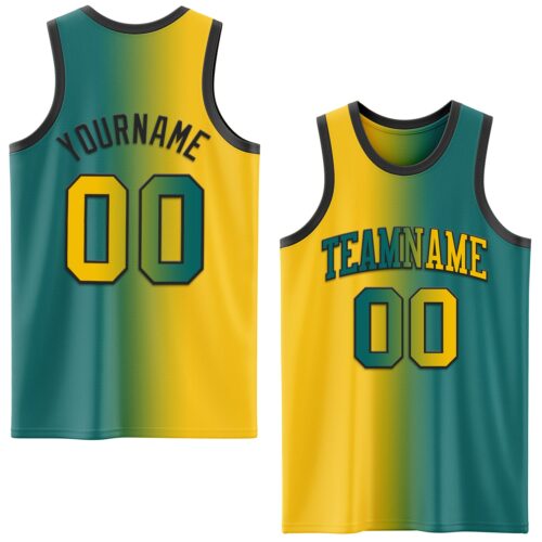Gradient0570 Custom Teal Yellow-Black Authentic Gradient Fashion Basketball Jersey