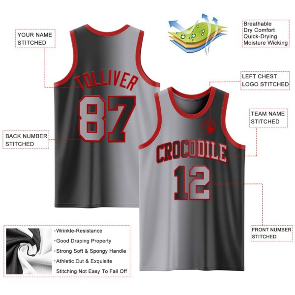 Custom Black Gray-Red Authentic Gradient Fashion Basketball Jersey