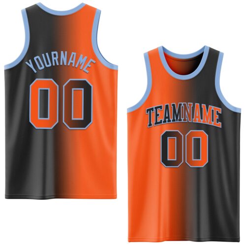 Gradient0591 Custom Black Orange-Light Blue Authentic Gradient Fashion Basketball Jersey