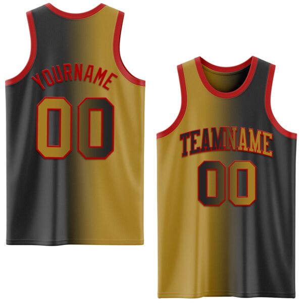 Custom Black Old Gold-Red Authentic Gradient Fashion Basketball Jersey
