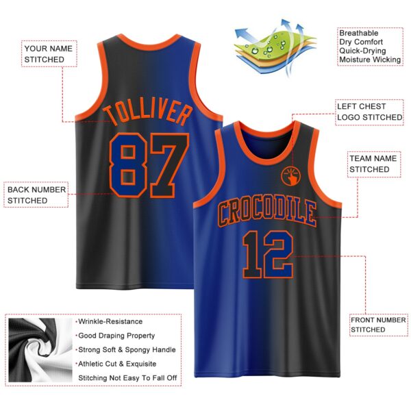 Custom Black Royal-Orange Authentic Gradient Fashion Basketball Jersey