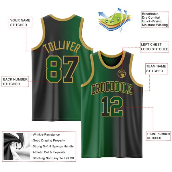 Custom Black Kelly Green-Old Gold Authentic Gradient Fashion Basketball Jersey