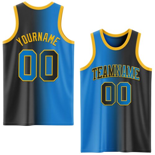 Gradient0605 Custom Black Powder Blue-Gold Authentic Gradient Fashion Basketball Jersey