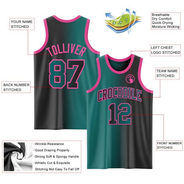 Custom Black Teal-Pink Authentic Gradient Fashion Basketball Jersey