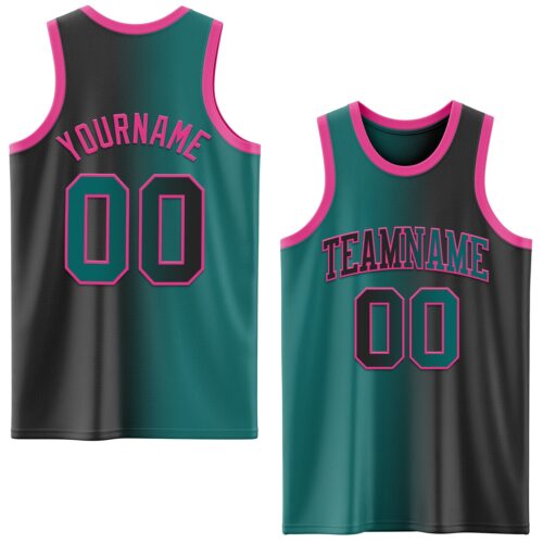Gradient0606 Custom Black Teal-Pink Authentic Gradient Fashion Basketball Jersey