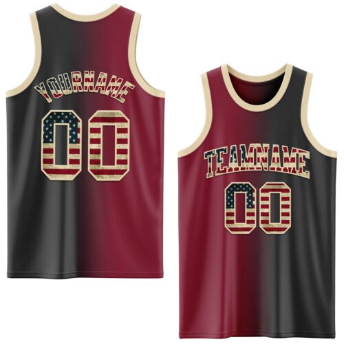 Gradient0612 Custom Black Vintage USA Flag Crimson-Cream Authentic Gradient Fashion Basketball Jersey