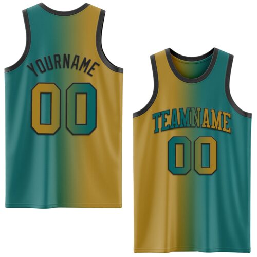Gradient0656 Custom Teal Old Gold-Black Authentic Gradient Fashion Basketball Jersey