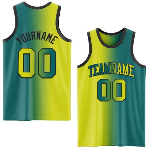Gradient0658 Custom Teal Neon Yellow-Black Authentic Gradient Fashion Basketball Jersey
