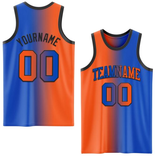 Gradient0662 Custom Thunder Blue Orange-Black Authentic Gradient Fashion Basketball Jersey