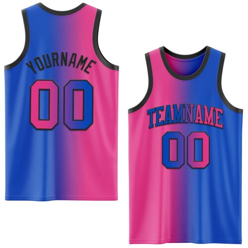 Gradient0665 Custom Thunder Blue Pink-Black Authentic Gradient Fashion Basketball Jersey