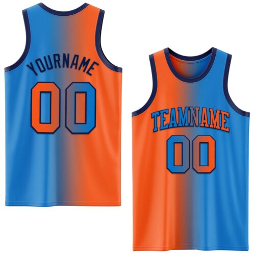 Gradient0668 Custom Powder Blue Orange-Navy Authentic Gradient Fashion Basketball Jersey