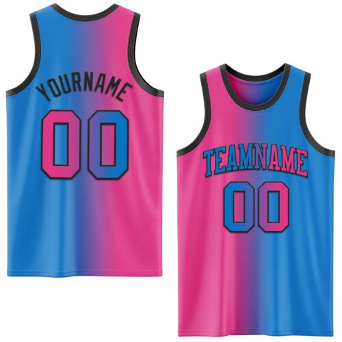 Gradient0669 Custom Powder Blue Pink-Black Authentic Gradient Fashion Basketball Jersey