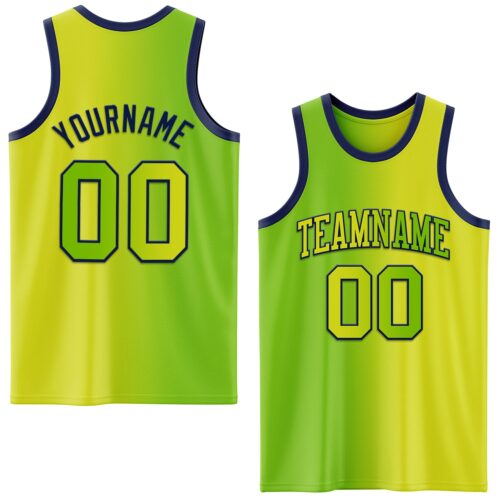Gradient0675 Custom Neon Yellow Neon Green-Navy Authentic Gradient Fashion Basketball Jersey