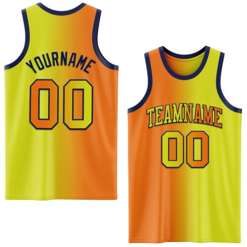 Gradient0676 Custom Neon Yellow Bay Orange-Navy Authentic Gradient Fashion Basketball Jersey