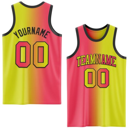 Gradient0677 Custom Neon Yellow Neon Pink-Black Authentic Gradient Fashion Basketball Jersey