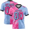 Custom Light Blue Pink-Black Authentic Gradient Fashion Scratch Football Jersey