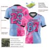 Custom Light Blue Pink-Black Authentic Gradient Fashion Scratch Football Jersey