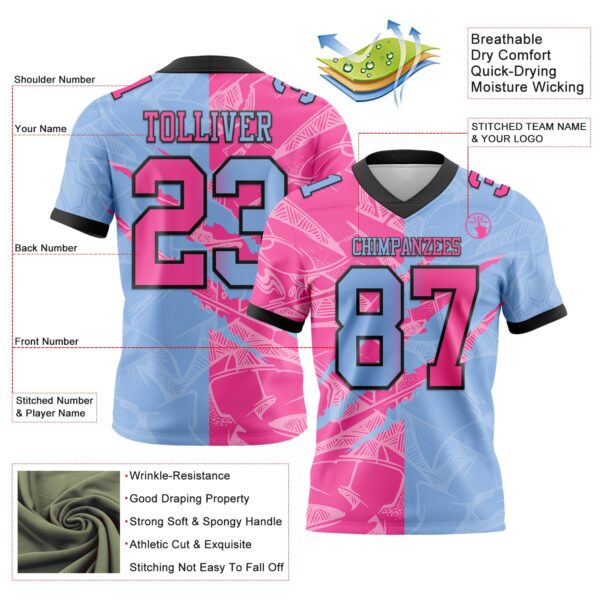 Custom Light Blue Pink-Black Authentic Gradient Fashion Scratch Football Jersey