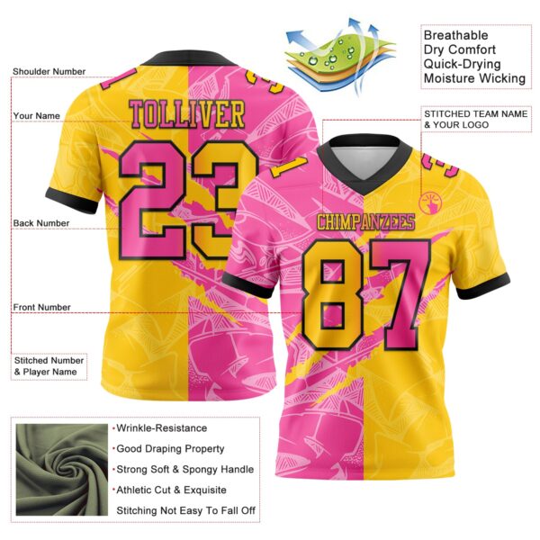 Custom Yellow Pink-Black Authentic Gradient Fashion Scratch Football Jersey