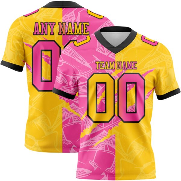 Custom Yellow Pink-Black Authentic Gradient Fashion Scratch Football Jersey