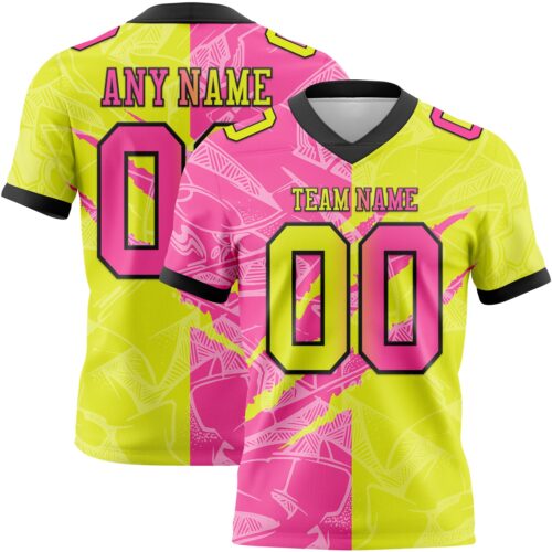 Gradient0683 Custom Neon Yellow Pink-Black Authentic Gradient Fashion Scratch Football Jersey