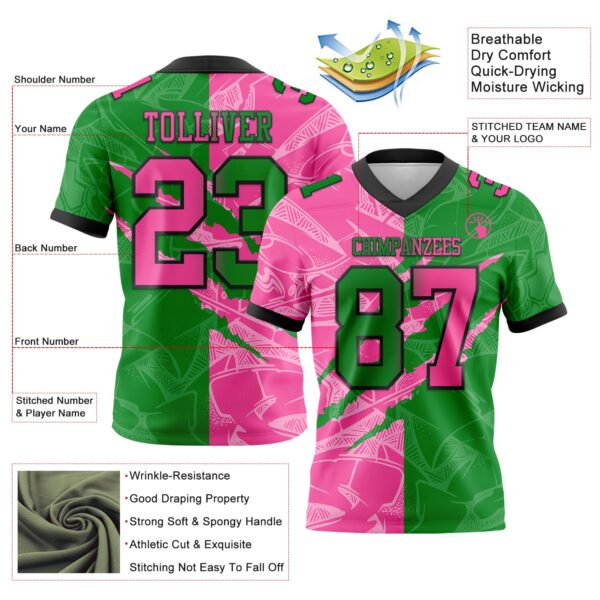 Custom Grass Green Pink-Black Authentic Gradient Fashion Scratch Football Jersey