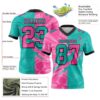 Custom Aqua Pink-Black Authentic Gradient Fashion Scratch Football Jersey