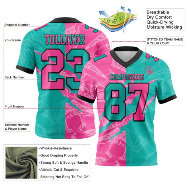 Custom Aqua Pink-Black Authentic Gradient Fashion Scratch Football Jersey