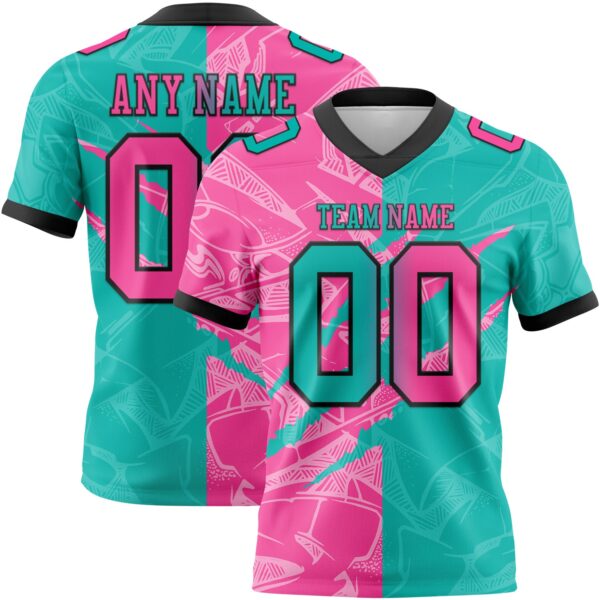 Custom Aqua Pink-Black Authentic Gradient Fashion Scratch Football Jersey