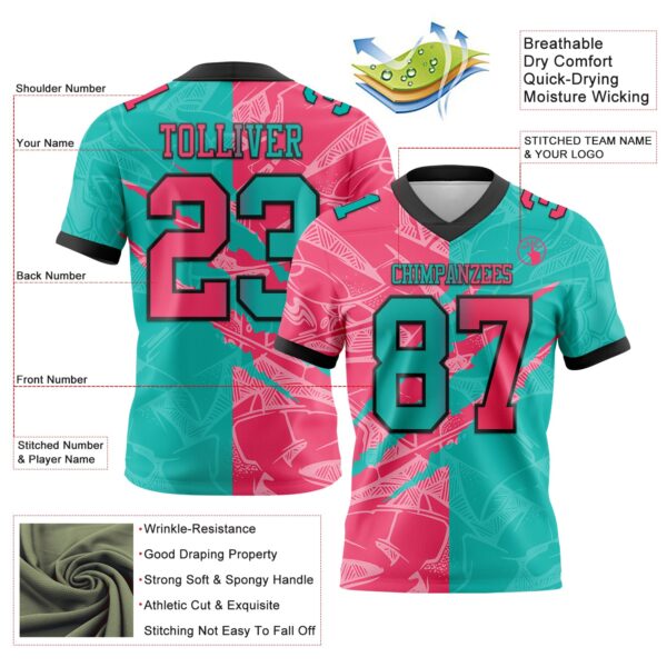 Custom Aqua Neon Pink-Black Authentic Gradient Fashion Scratch Football Jersey
