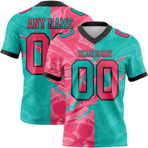 Gradient0690 Custom Aqua Neon Pink-Black Authentic Gradient Fashion Scratch Football Jersey
