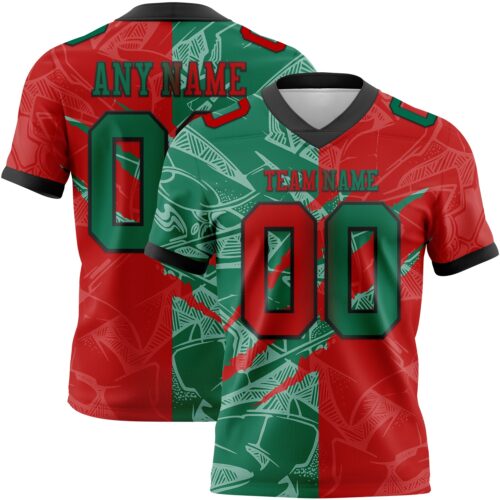 Gradient0692 Custom Red Kelly Green-Black Authentic Gradient Fashion Scratch Football Jersey