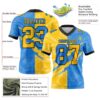 Custom Powder Blue Yellow-Black Authentic Gradient Fashion Scratch Football Jersey