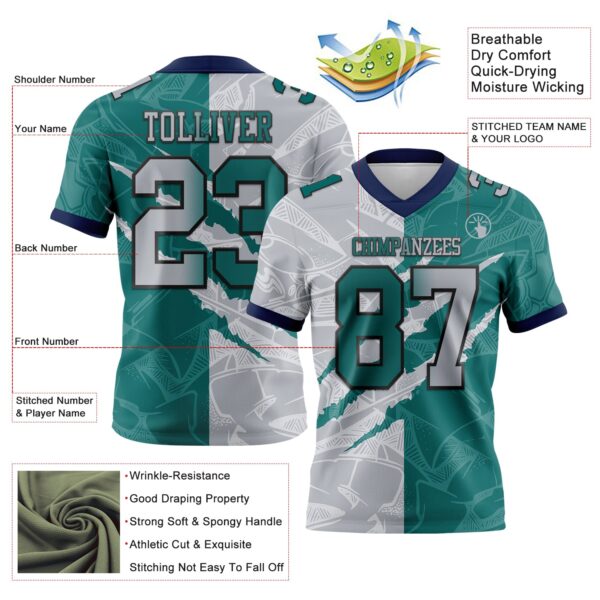 Custom Teal Gray-Navy Authentic Gradient Fashion Scratch Football Jersey