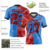 Custom Powder Blue Red-Navy Authentic Gradient Fashion Scratch Football Jersey