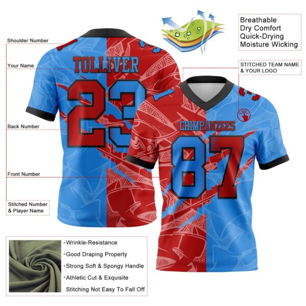 Custom Powder Blue Red-Navy Authentic Gradient Fashion Scratch Football Jersey