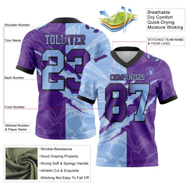 Custom Purple Light Blue-Black Authentic Gradient Fashion Scratch Football Jersey