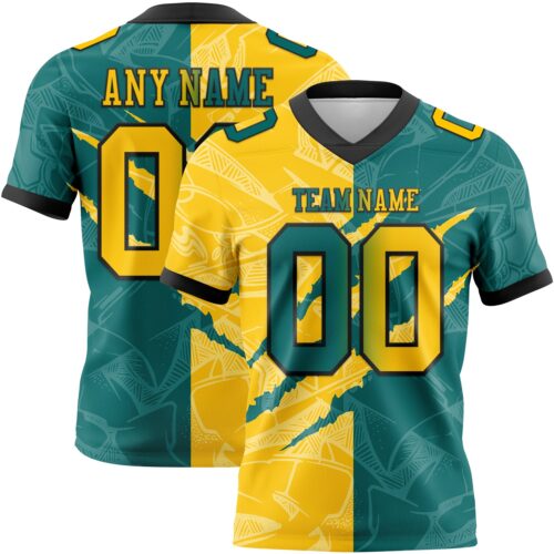 Custom Teal Yellow-Black Authentic Gradient Fashion Scratch Football Jersey
