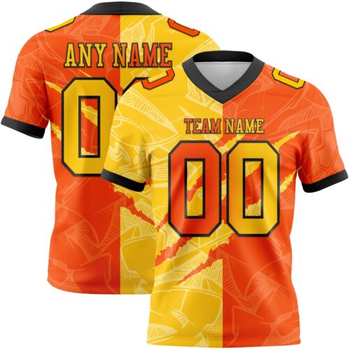 Custom Orange Yellow-Black Authentic Gradient Fashion Scratch Football Jersey