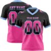 Custom Black Pink-Light Blue Authentic Gradient Square Shape Flag Football Jersey